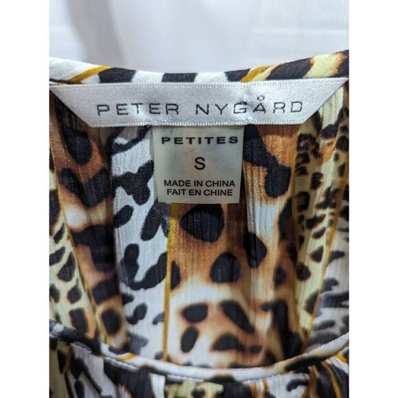 Peter Nygard Women's Leopard Print 3/4 Sleeve Ruffled Smocked Blouse Top Small - Picture 2 of 7